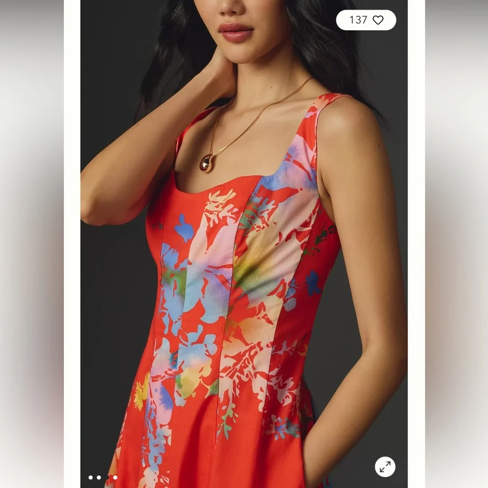 By Anthropologie Seamed Sweetheart Midi Dress - Picture 2 of 4